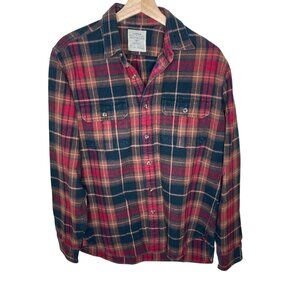 J.Crew Mens Plaid Workshirt Size M 100% Cotton Red Green Flannel Button-Up Shirt